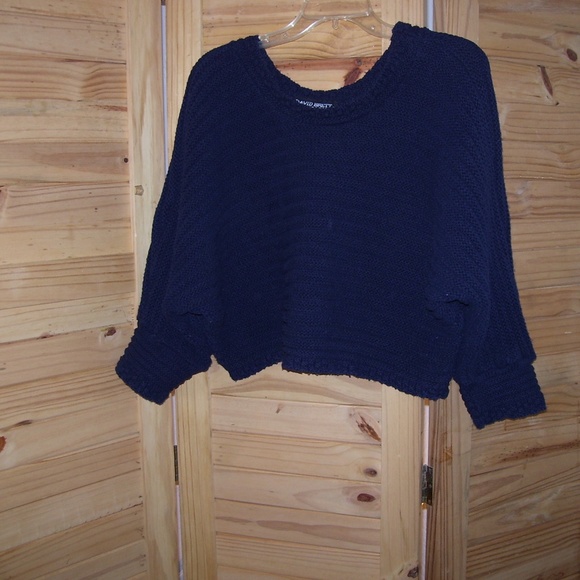 VTG David Brett NAVY Knit Crop Top Sweater Size M - Picture 1 of 8